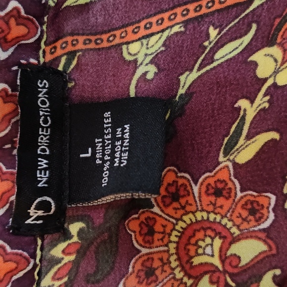 New Directions Peasant Blouse Size L Bohemian Mixed Print Fall Winter Casual - Picture 4 of 12